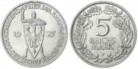 Gedenkmünzen
5 Reichsmark Rheinlande
1925 F. vorzüglich, kl. Randfehler. Jaeger 322.