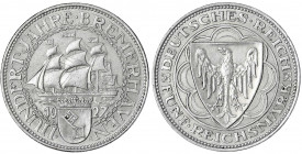 Gedenkmünzen
5 Reichsmark Bremerhaven
1927 A. vorzüglich, kl. Randfehler. Jaeger 326.