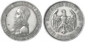 Gedenkmünzen
3 Reichsmark Tübingen
1927 F. sehr schön/vorzüglich, Schrötlingsfehler und etwas berieben. Jaeger 328.