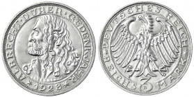 Gedenkmünzen
3 Reichsmark Dürer
1928 D. vorzüglich/Stempelglanz, winz. Randfehler. Jaeger 332.