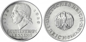 Gedenkmünzen
3 Reichsmark Lessing
1929 J. vorzüglich, min. berieben. Jaeger 335.