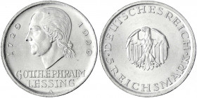Gedenkmünzen
5 Reichsmark Lessing
1929 A. prägefrisch/fast Stempelglanz. Jaeger 336.