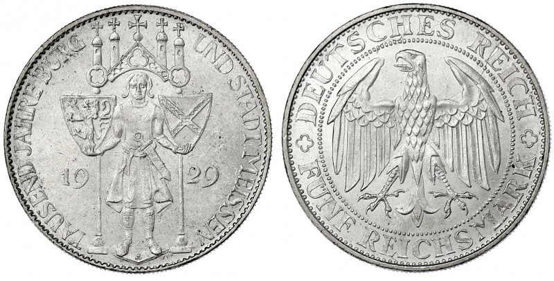 Gedenkmünzen
5 Reichsmark Meissen
1929 E. prägefrisch/fast Stempelglanz. Jaege...