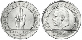 Gedenkmünzen
3 Reichsmark Schwurhand
1929 F. vorzüglich/Stempelglanz. Jaeger 340.