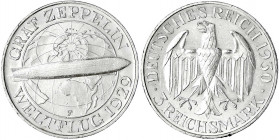 Gedenkmünzen
3 Reichsmark Zeppelin
1930 F. vorzüglich, kl. Randfehler. Jaeger 342.