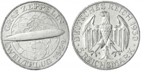 Gedenkmünzen
5 Reichsmark Zeppelin
1930 D. sehr schön/vorzüglich, kl. Randfehler. Jaeger 343.