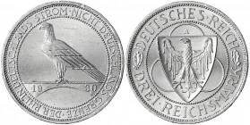 Gedenkmünzen
3 Reichsmark Rheinstrom
1930 A. vorzüglich/Stempelglanz, winz. Randfehler. Jaeger 345.