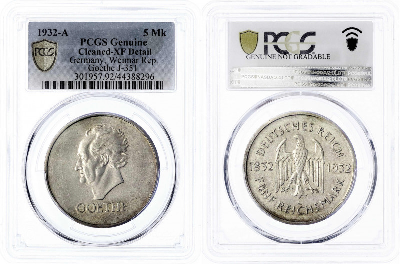 Gedenkmünzen
5 Reichsmark Goethe
1932 A. Im PCGS-Blister mit Grading Genuine C...