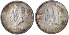 Gedenkmünzen
5 Reichsmark Goethe
1932 J. vorzüglich aus Polierte Platte, schöne Patina. Jaeger 351.