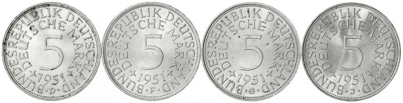 Kursmünzen
5 Deutsche Mark Silber 1951-1974
Kompletter Jahrgang 1951 D,F,G,J. ...