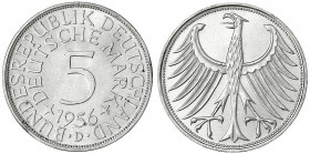 Kursmünzen
5 Deutsche Mark Silber 1951-1974
1956 D. vorzüglich/Stempelglanz, winz. Randfehler. Jaeger 387.