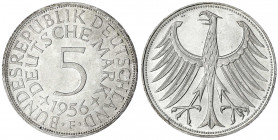 Kursmünzen
5 Deutsche Mark Silber 1951-1974
1956 F. fast Stempelglanz, Prachtexemplar, feine Tönung. Jaeger 387.