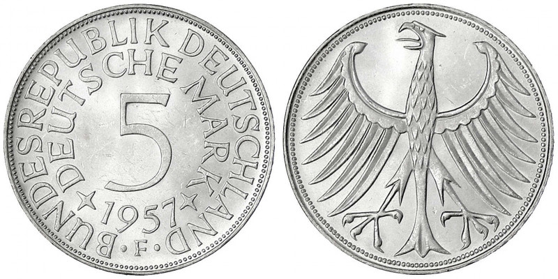 Kursmünzen
5 Deutsche Mark Silber 1951-1974
1957 F. prägefrisch/fast Stempelgl...