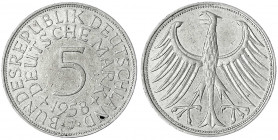 Kursmünzen
5 Deutsche Mark Silber 1951-1974
1958 J. sehr schön, Kratzer. Jaeger 387.