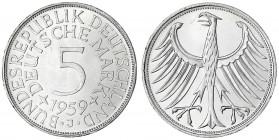 Kursmünzen
5 Deutsche Mark Silber 1951-1974
1959 J. fast Stempelglanz, Prachtexemplar. Jaeger 387.