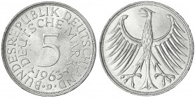 Kursmünzen
5 Deutsche Mark Silber 1951-1974
1963 D. fast Stempelglanz, Prachtexemplar. Jaeger 387.