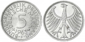 Kursmünzen
5 Deutsche Mark Silber 1951-1974
1963 F. fast Stempelglanz, Prachtexemplar. Jaeger 387.