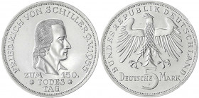 Gedenkmünzen
5 Deutsche Mark, Silber, 1952-1979
Schiller 1955 F. Polierte Platte, nur min. berieben. Jaeger 389.
