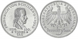 Gedenkmünzen
5 Deutsche Mark, Silber, 1952-1979
Schiller 1955 F. vorzüglich/Stempelglanz aus Erstabschlag. Jaeger 389.