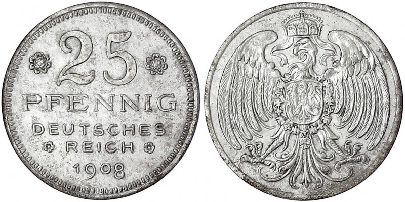 Kaiserreich
Reichskleinmünzen
25 Pfennig 1908 o. Mzz. Kupfer, versilbert, 4,66...