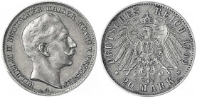 Kaiserreich
Preußen
20 Mark Silber 1900 A. Vorder- und Rückseite wie J. 252. Rand glatt. 4,52 g.
sehr schön/vorzüglich, winz. Randfehler und winz. ...
