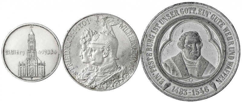 Deutsche Münzen ab 1871
3 Stück: Zinnmedaille 1883 Lutherfeier (ss/vz), Preusse...