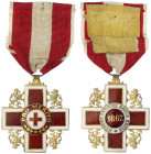 Niederlande
Königreich
Verdienstkreuz des Roten Kreuzes 1867 am Band. Silber, vergoldet und emailliert.
vorzüglich, kl. Reparaturstellen in der Ema...