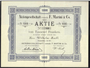 Historische Wertpapiere
Schweiz
Aktie über 1000 Franken, Frauenfeld, 1. Juli 1897. Aktiengesellschaft vormals F. Martini & Co. Inhaber der Aktie ist...