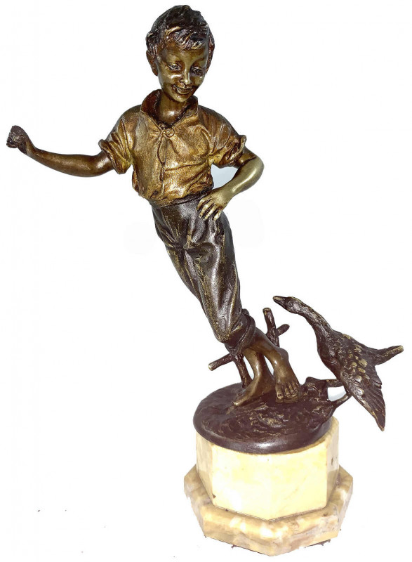 Skulpturen und Plastiken
Frankreich
Bronzeskulptur "Junge mit Gans" von Edouar...