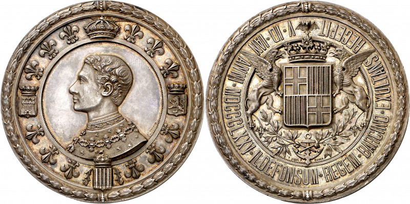 1875. Alfonso XII. Barcelona. Medalla. (Cru.Medalles 647a) (RAH 673 var metal) (...