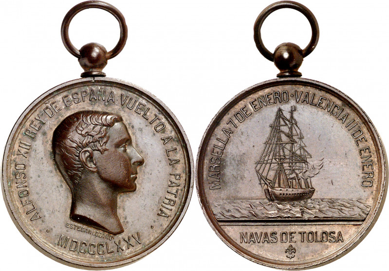 1875. Alfonso XII. Valencia. Regreso de Alfonso XII. Medalla. (Calvó 208) (Cru.M...