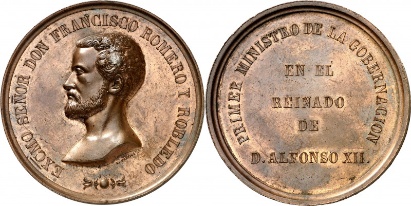 s/d (1875). Alfonso XII. Al ministro Romero Robledo. Medalla. (Ruiz Trapero 799)...