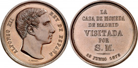 1875. Alfonso XII. Madrid. Visita a la Casa de la Moneda. Medalla. (Ruiz Trapero 802) (V. 841) (V.Q. 14391 var metal). Grabador: G. Sellán. Bella. Ex ...