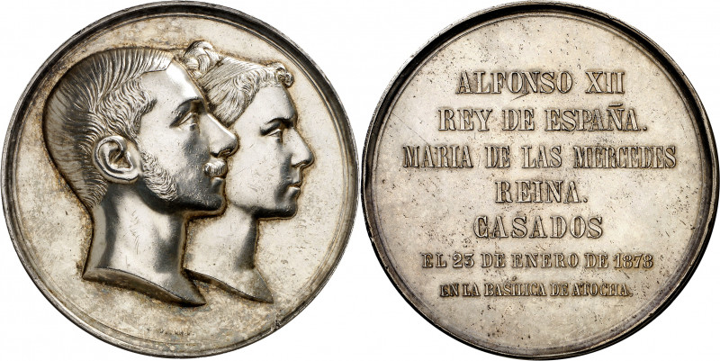 1878. Alfonso XII. Matrimonio del rey con doña María de las Mercedes. Medalla. (...