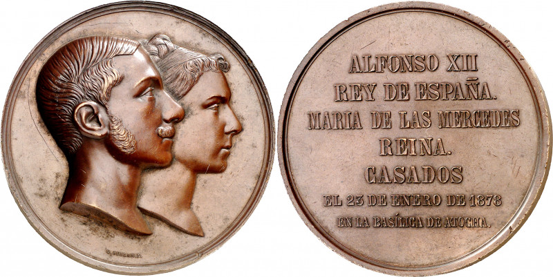 1878. Alfonso XII. Matrimonio del rey con doña María de las Mercedes. Medalla. (...