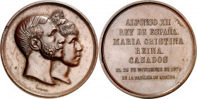 1879. Alfonso XII. Matrimonio del rey con doña María Cristina de Habsburgo. Medalla. (Ruiz Trapero 863) (V. 487) (V.Q. 14400). Grabador: G. Sellán. Le...