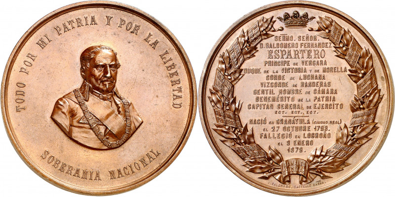 1879. Alfonso XII. Conmemoración de la muerte del general Espartero. Medalla. (V...