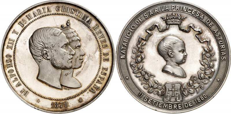 1880. Alfonso XII. Nacimiento de la princesa de Asturias. Medalla. (Ruiz Trapero...