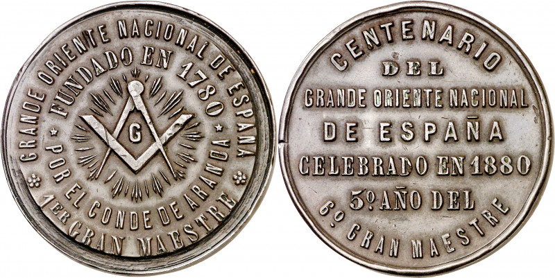 1880. Alfonso XII. Centenario de la masonería en España. Medalla. (RAH 696) (Rui...