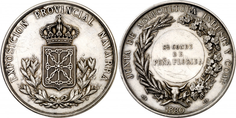 1880. Alfonso XII. Navarra. Exposición Provincial. Medalla. Marca en canto: corn...