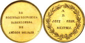 s/d (1880). Alfonso XII. Barcelona. Sociedad Económica de Amigos del País a Oriol Mestres. Medalla. Rayitas. Golpecito. Ex Áureo & Calicó 28/05/2008, ...