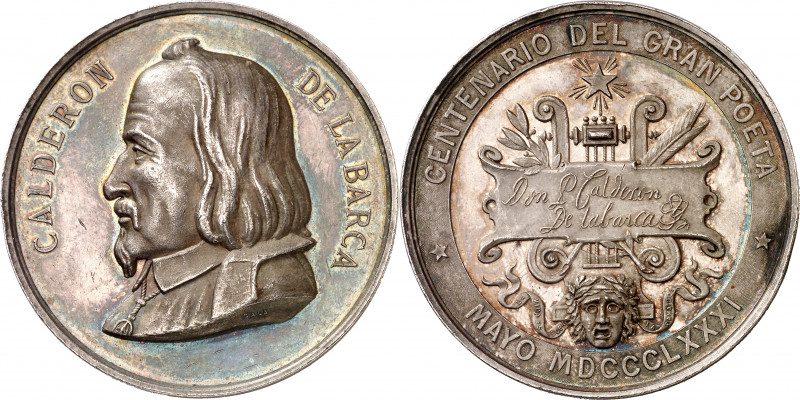 1881. Alfonso XII. II Centenario de la muerte de Calderón de la Barca. Medalla. ...