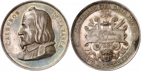 1881. Alfonso XII. II Centenario de la muerte de Calderón de la Barca. Medalla. (RAH 702 var metal) (Ruiz Trapero 897) (V. 852) (V.Q. 14408). Grabador...