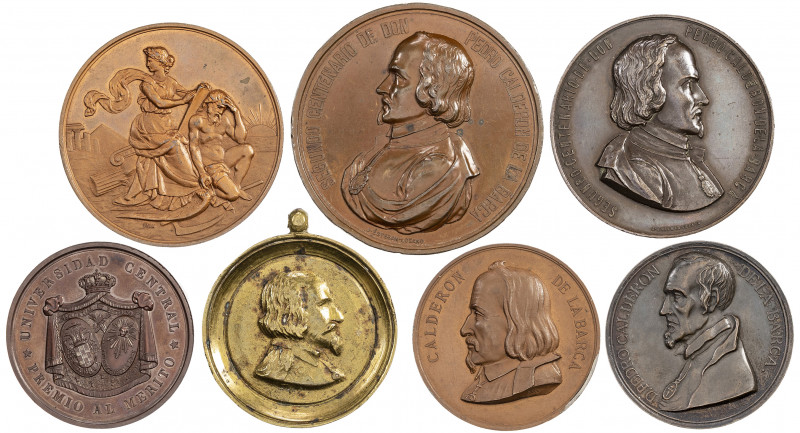 1881. Alfonso XII. Lote de 7 medallas del II Centenario de Calderón de la Barca:...
