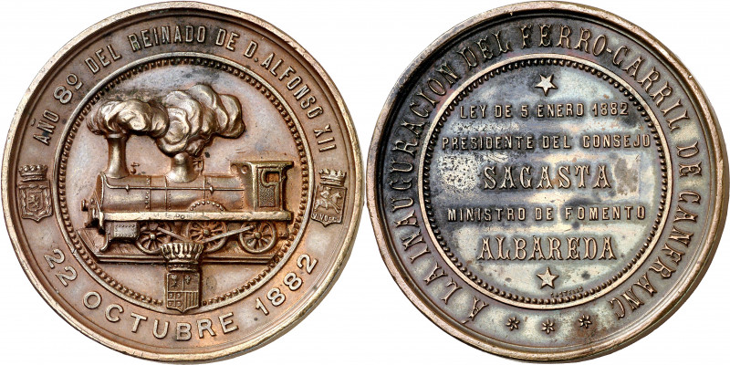 1882. Alfonso XII. Inauguración del Ferrocarril de Canfranc. Medalla. (RAH 708) ...