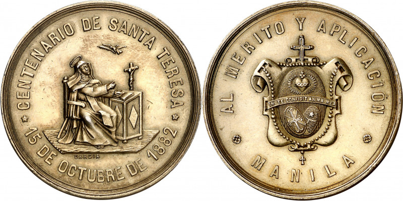1882. Alfonso XII. III Centenario de la muerte de Santa Teresa. Medalla. Grabado...