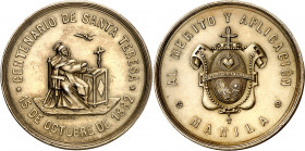 1882. Alfonso XII. III Centenario de la muerte de Santa Teresa. Medalla. Grabador: García. Bronce dorado. 31,33 g. Ø37 mm. EBC-.