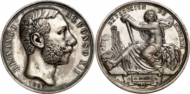 1883. Alfonso XII. Primera Exposición Minera. Medalla. (RAH 712 var) (Ruiz Trape...