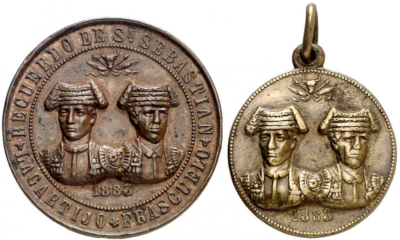 1883. Alfonso XII. Lote de 2 medallas. San Sebastián. Corridas de Toros en la pl...