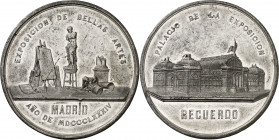 1884. Alfonso XII. Madrid. Recuerdo de la Exposición de Bellas Artes. Medalla. Rayitas y golpecitos. Metal blanco. 72,22 g. Ø60 mm. MBC+.